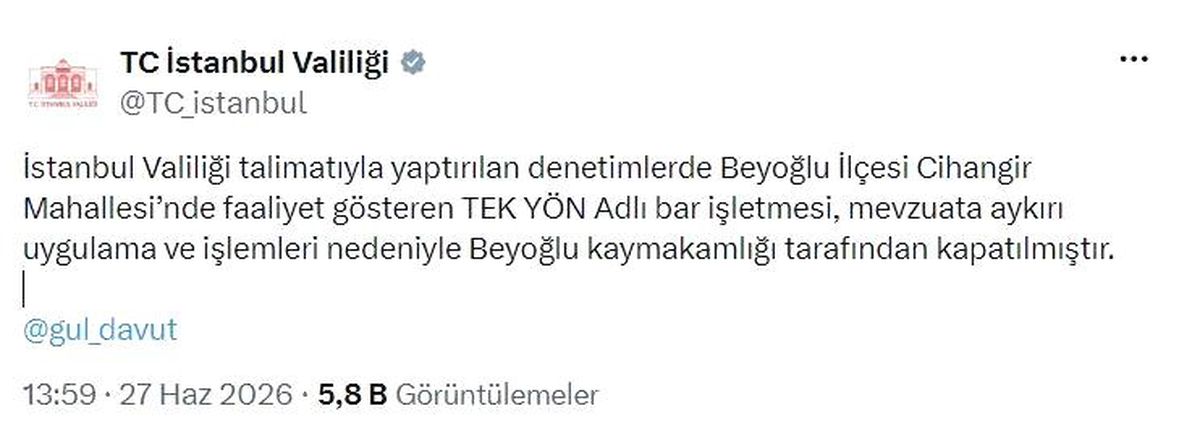 Beyoğlu’ndaki Bar Kapatıldı