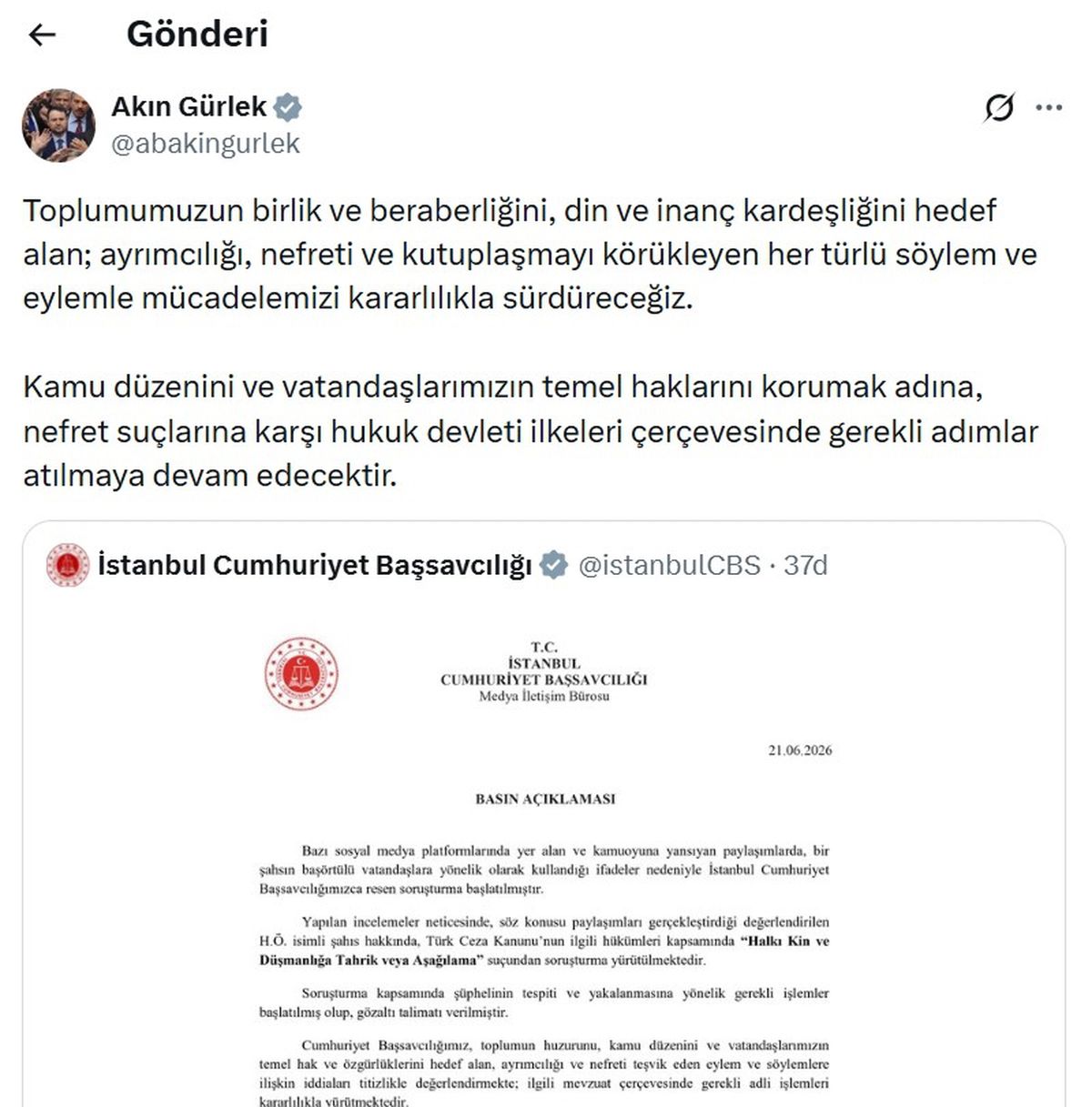 Nefret Suçlarına Karşı Mücadele